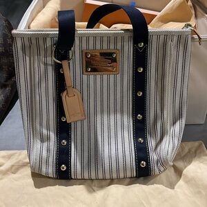 Louis Vuitton Antigua Cabas MM Tote Bag Navy Stripe